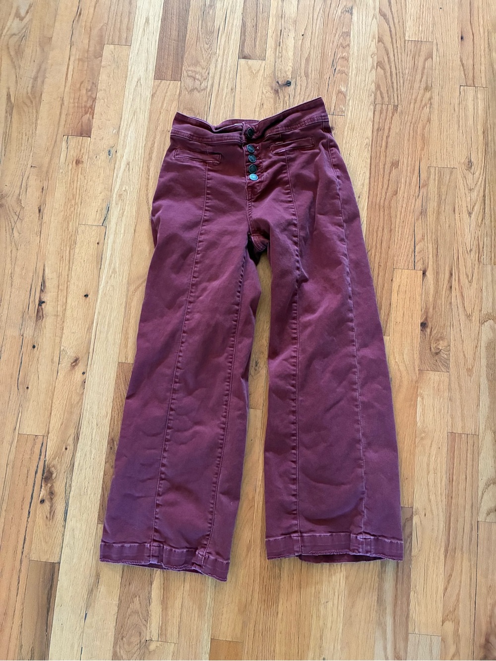 Mica Los Angeles Rose-Burgundy Button-Fly Jeans